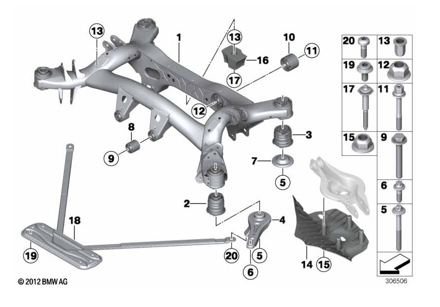Genuine BMW F20 F21 M140I M135I Rear Under Body Chassis Brace & Fittings 33326895135
